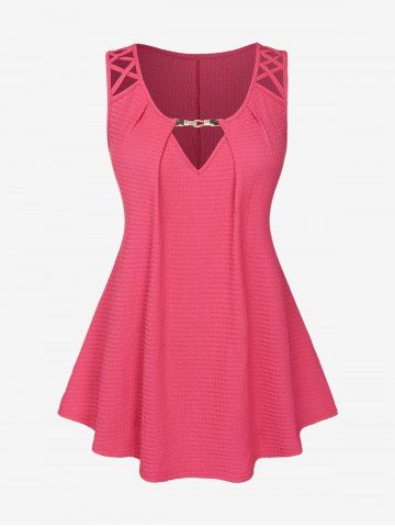 Plus Size Solid Colour Hollow Out Chain Panel Sleeveless Top - LIGHT PINK - L | US 12