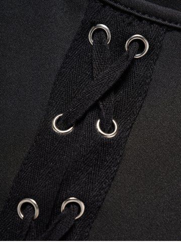 Plus Size Crisscross Cold Shoulder Lace Panel Asymmetrical Hem Plain Color T Shirt