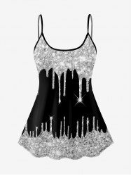 Haut Tankini à Dos Ouvert Brillant 3D Imprimé à Paillettes - Noir XS
