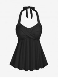 Haut de Tankini Tordu Détaillé à Col Halter - Noir 3X