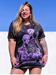 T-shirt Gothique Rose Squelette Graphique - Noir 2XL