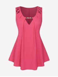 Plus Size Solid Colour Hollow Out Chain Panel Sleeveless Top -  