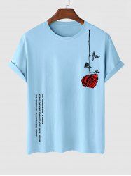 Men's Letter Rose Graphic Printed Short Sleeve Round Neck Summer Casual T-shirt -  