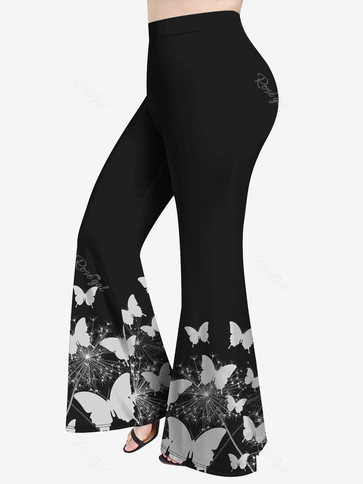 Fashion Plus Size 3D Butterfly Light Beam Print Flare Pants  