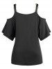Plus Size Plain Color O Ring Draped Cold Shoulder T Shirt -  