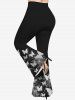Plus Size 3D Butterfly Light Beam Print Flare Pants -  