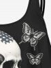 Haut de Tankini Gothique 3D Papillon Rose Crâne Imprimés à Bretelle - Noir XS