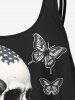 Haut de Tankini Gothique 3D Papillon Rose Crâne Imprimés à Bretelle - Noir 2X