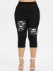 Plus Size 3D Checkered Print Hole Leggings -  