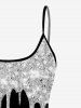 Haut Tankini à Dos Ouvert Brillant 3D Imprimé à Paillettes - Noir XS