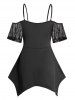 Plus Size Crisscross Cold Shoulder Lace Panel Asymmetrical Hem Plain Color T Shirt -  