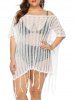 Plus Size Off The Shoulder Fringe Beach Cover Up Top -  