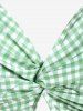 Plus Size Halter Lace Up Twist Plaid Padded Vintage Tankini Swimsuit -  