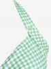 Plus Size Halter Lace Up Twist Plaid Padded Vintage Tankini Swimsuit -  