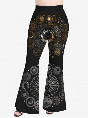 Gothic 3D Sun Moon Star Glitter Print Flare Pants