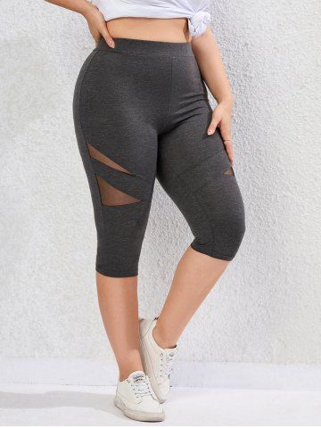 Plus Size Sheer Mesh Panel Skinny Capri Leggings
