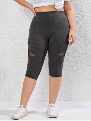Plus Size Sheer Mesh Panel Skinny Capri Leggings