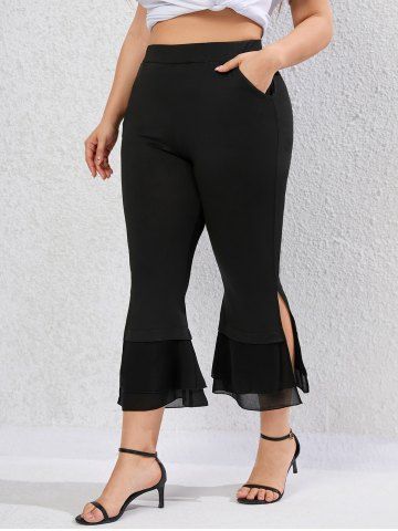 Pantalones Capri de Malla con Volantes y Bolsillos - BLACK - 4X | US 26-28