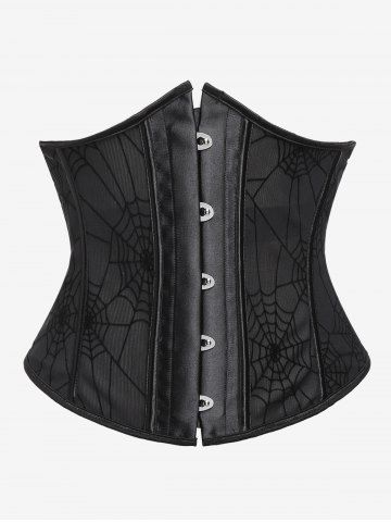 Gothic Spider Web Pattern Lace-up Waist Cincher - BLACK - XL