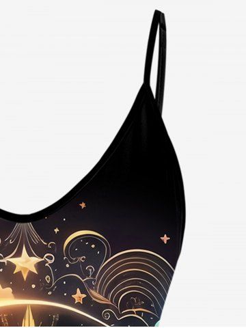 Gothic 3D Sun Moon Cloud Glitter Print Cami Top