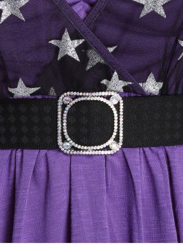 Plus Size Star Sheer Mesh Panel Butterfly Sleeves 2 in 1 Tee with Belt