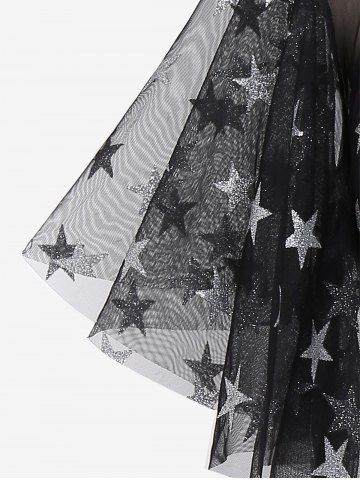 Plus Size Star Sheer Mesh Panel Butterfly Sleeves 2 in 1 Tee with Belt