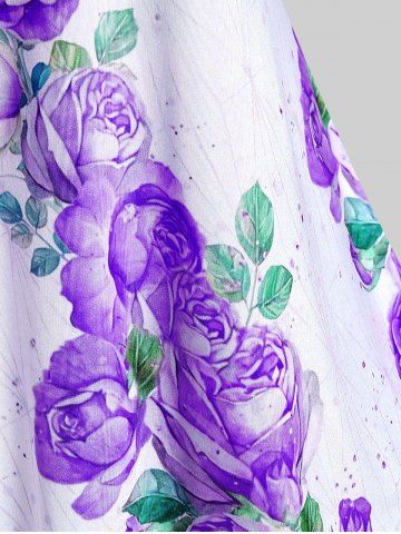 Plus Size 3D Rose Leaves Print Short Sleeve T-Shirt