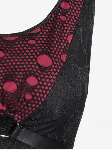 Gothic Fishnet Panel O-Ring PU Leather Straps Top