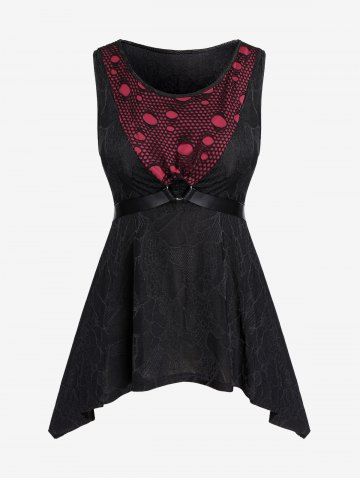 Gothic Fishnet Panel O-Ring PU Leather Straps Top