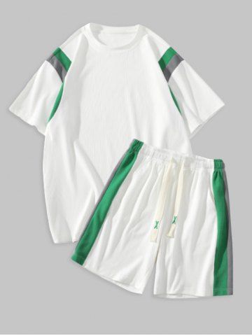 Colorblock Textured Short Sleeves T-shirt and Shorts Athletic Set