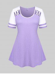 T-shirt Texturé Croisé Découpé Bicolore de Grande Taille - Violet clair M | US 10