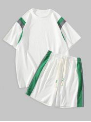 Colorblock Textured Short Sleeves T-shirt and Shorts Athletic Set -  