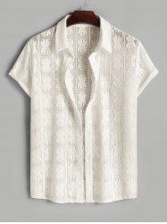 Chemise Ajourée Fleurie Transparente à Manches Courtes - Jaune clair L