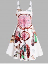 Feather Dreamcatcher Butterfly Print V Neck Sleeveless Dress -  