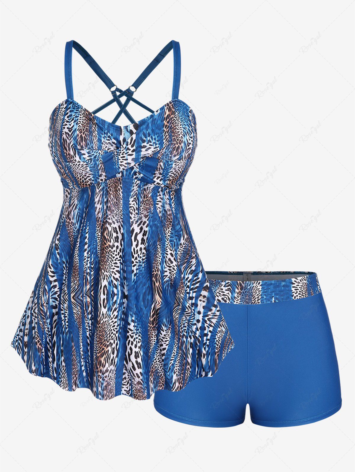 Outfits Leopard Print Twist Crisscross Boyleg Tankini Swimsuit  