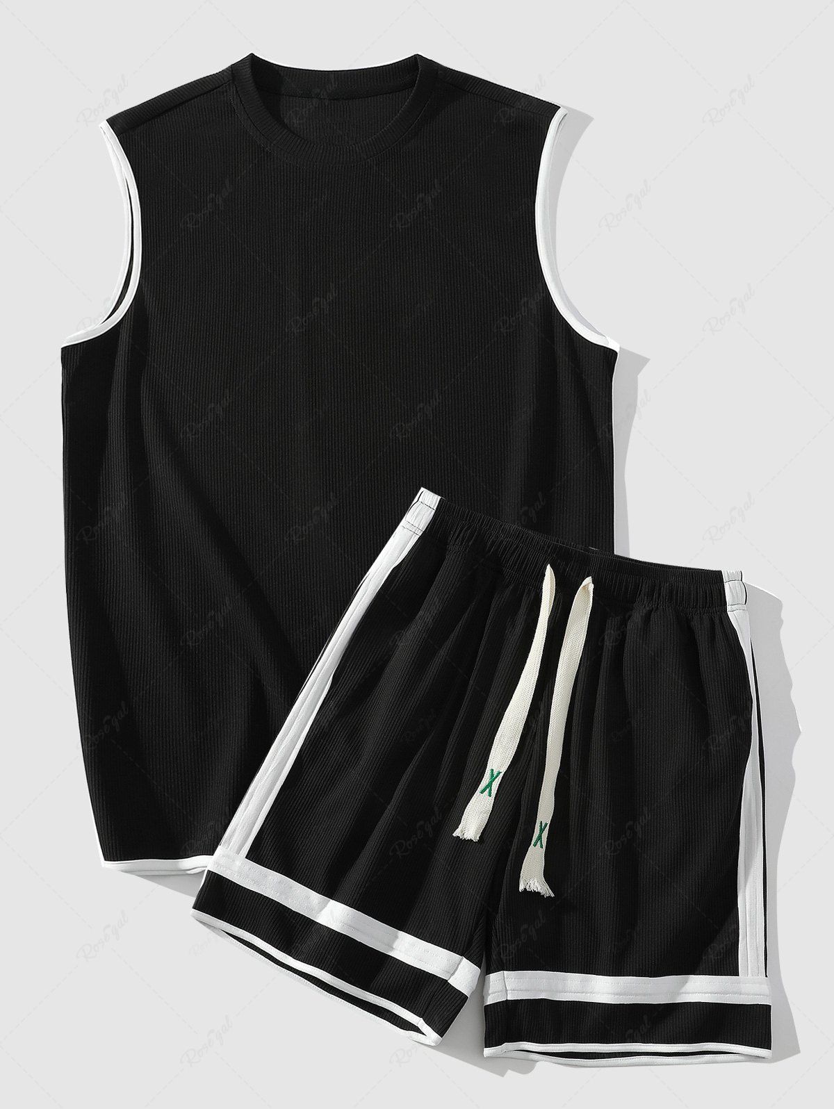 Trendy Color Spliced Tank Top and Shorts Athletic Set  