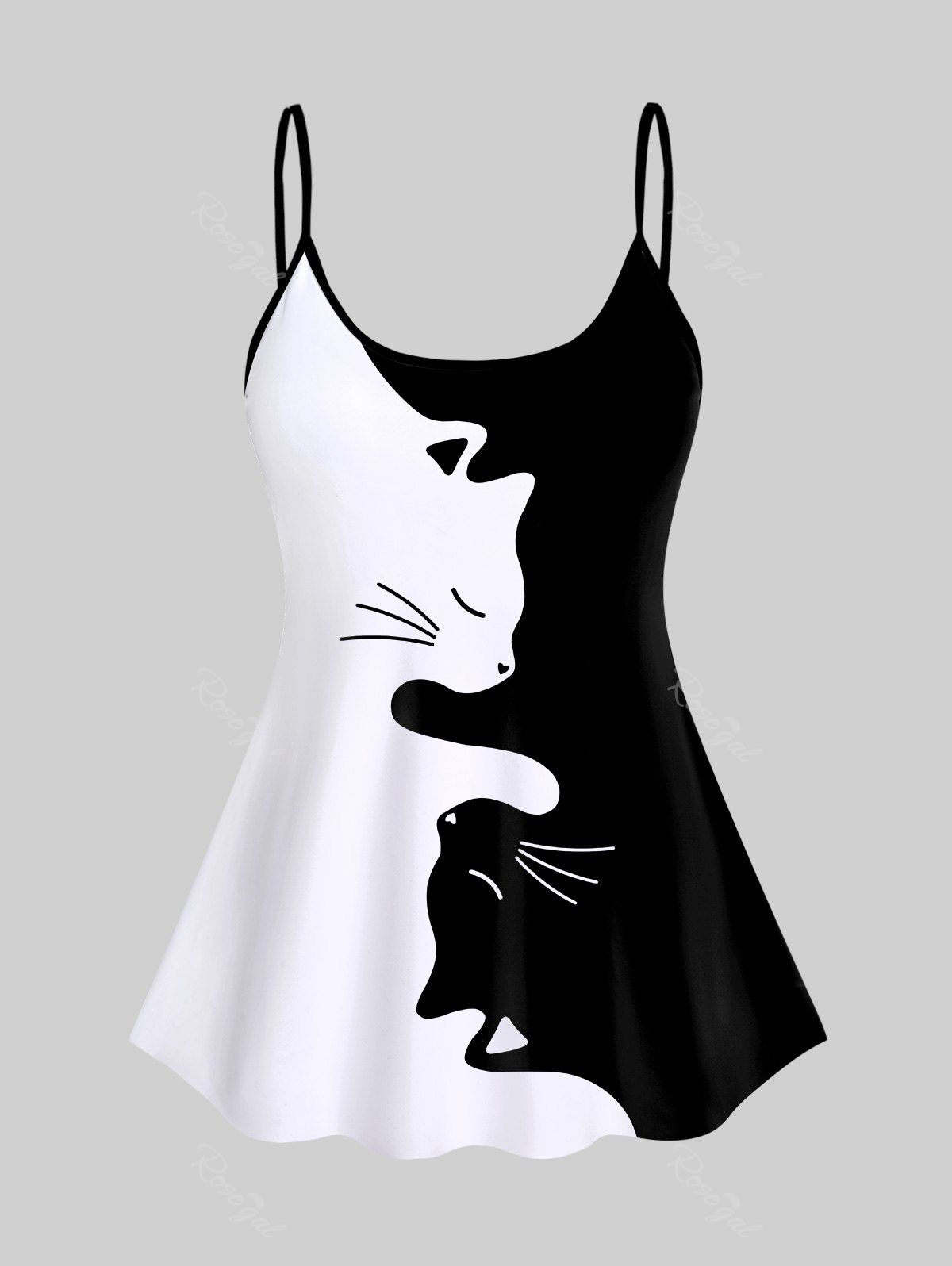 Outfits Cat Print Two Tone Padded Tankini Top  