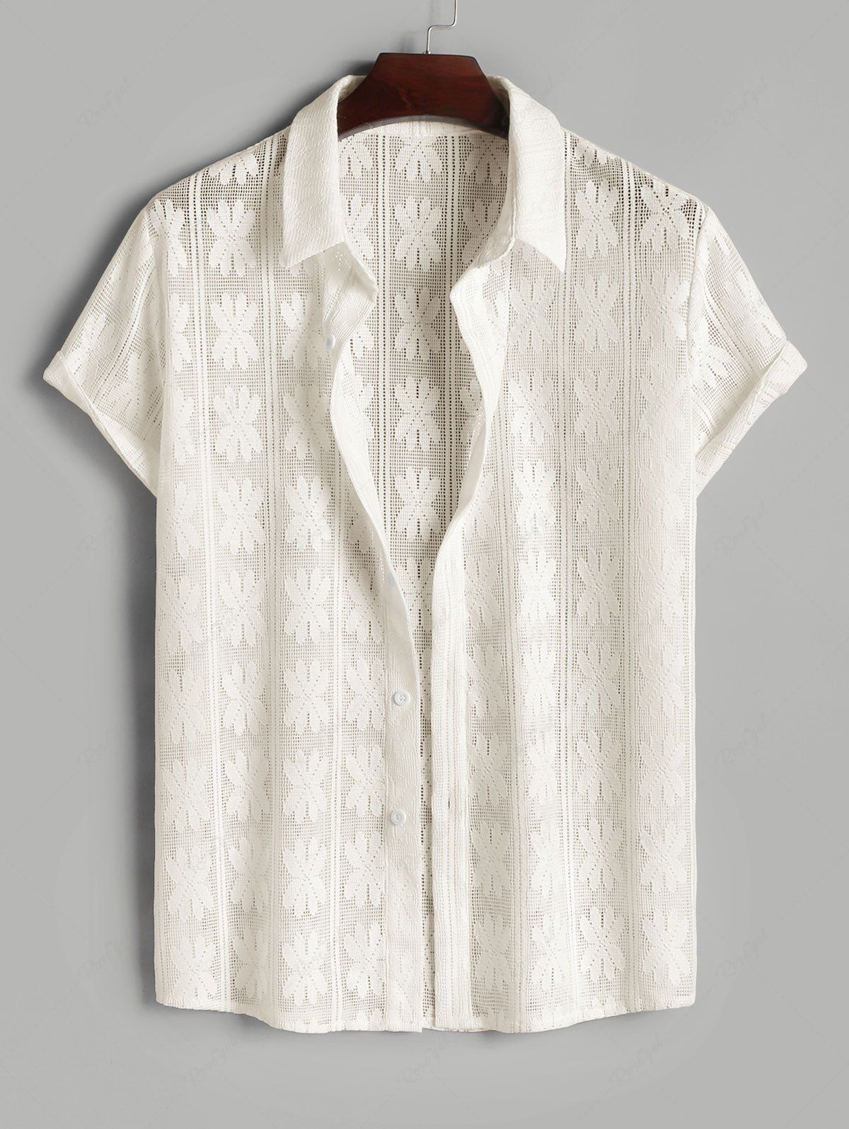 Discount Floral Openwork Sheer Short Sleeves Shirt  