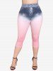 Legging Corsaire 3D Teinté Imprimé de Grande Taille - Rose clair 1X