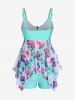 Maillot de Bain Tankini Evidé Bouclé Papillon Imprimé de Grande Taille - Vert 5X