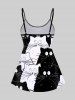 Haut Tankini à Bretelles Spaghetti à Dos Nu Imprimé Chat Noir 3D - Noir 1X