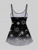 Haut de Tankini Brillant 3D Etoile Lune et Soleil Imprimés à Paillette sans Dos - Noir L