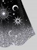 Haut de Tankini Brillant 3D Etoile Lune et Soleil Imprimés à Paillette sans Dos - Noir L