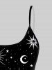 Haut de Tankini Brillant 3D Etoile Lune et Soleil Imprimés à Paillette sans Dos - Noir 1X