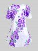 Plus Size 3D Rose Leaves Print Short Sleeve T-Shirt -  