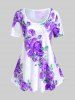 Plus Size 3D Rose Leaves Print Short Sleeve T-Shirt -  