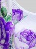 Plus Size 3D Rose Leaves Print Short Sleeve T-Shirt -  
