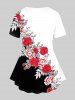 Plus Size 3D Rose Leaf Colorblock Print Short Sleeve Valentines T-Shirt -  