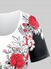 T-shirt à Manches Courtes à Imprimé Feuille et Rose 3D Grande Taille - Blanc 3X | US 22-24