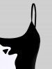 Haut de Tankini Matelassé Chat Imprimé en Deux Couleurs - Noir XS